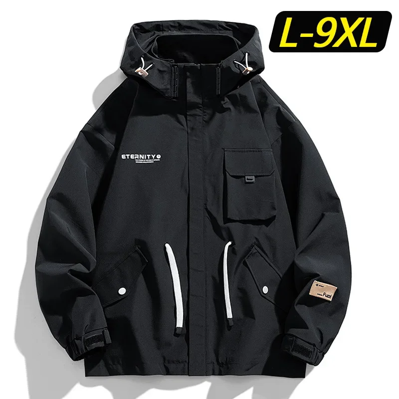 Spring Autumn Hooded Workwear Jacket Loose Plus Size Men's Casual Outerwear Trendy Brand Fat Guy Friendly Comfortable Top