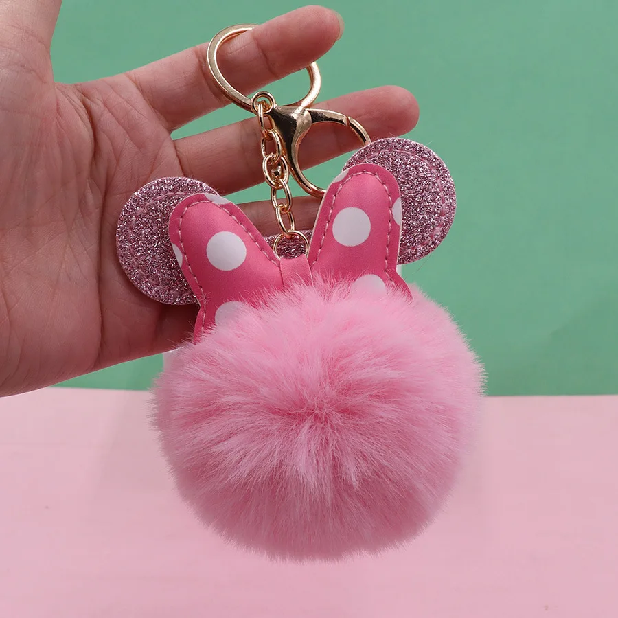 

60pcs/lot Wholesale Dot Bow Plush Creative Cartoon Fur Ball Bag Pendants Car Key Ring Toy Gift Key Chain Pta229