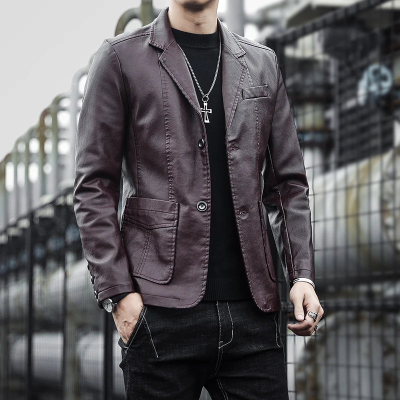 

High Quality5XL Men's Fashion Business Elegant Solid Color Teen Leather Jacket Casual Slim Gentleman Italian Style Formal Blazer