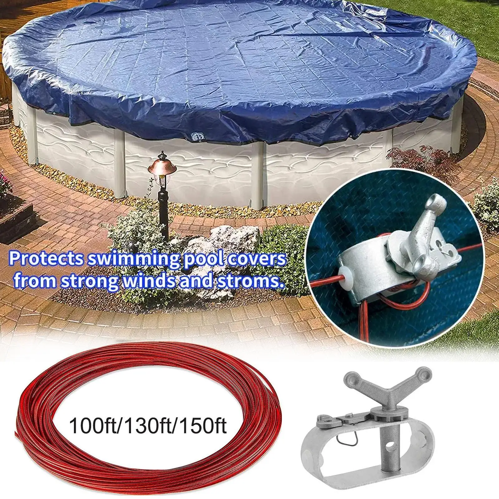 

1 Set Winter Swimming Pool Cover Cable Winch Kit Spa Hot Spring Cover Plastic-Coated Steel Cable Aluminum Spring Loaded Winch