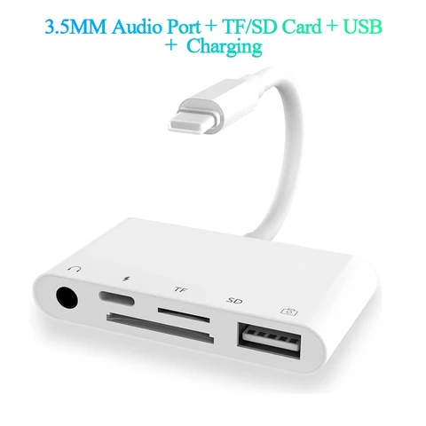 Адаптер Lightning iPhone на USB3 OTG для камеры, разветвитель аудиоразъема для наушников 3,5 мм для iPhone14/13/12/iPad с зарядкой