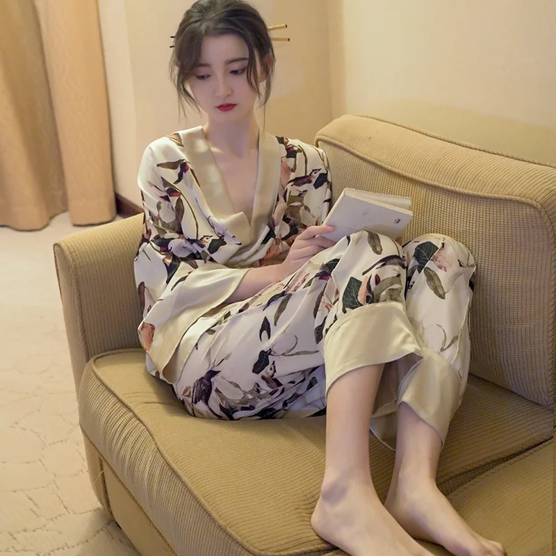 Японские летние новые роскошные домашние длинные брюки Пижамный костюм с