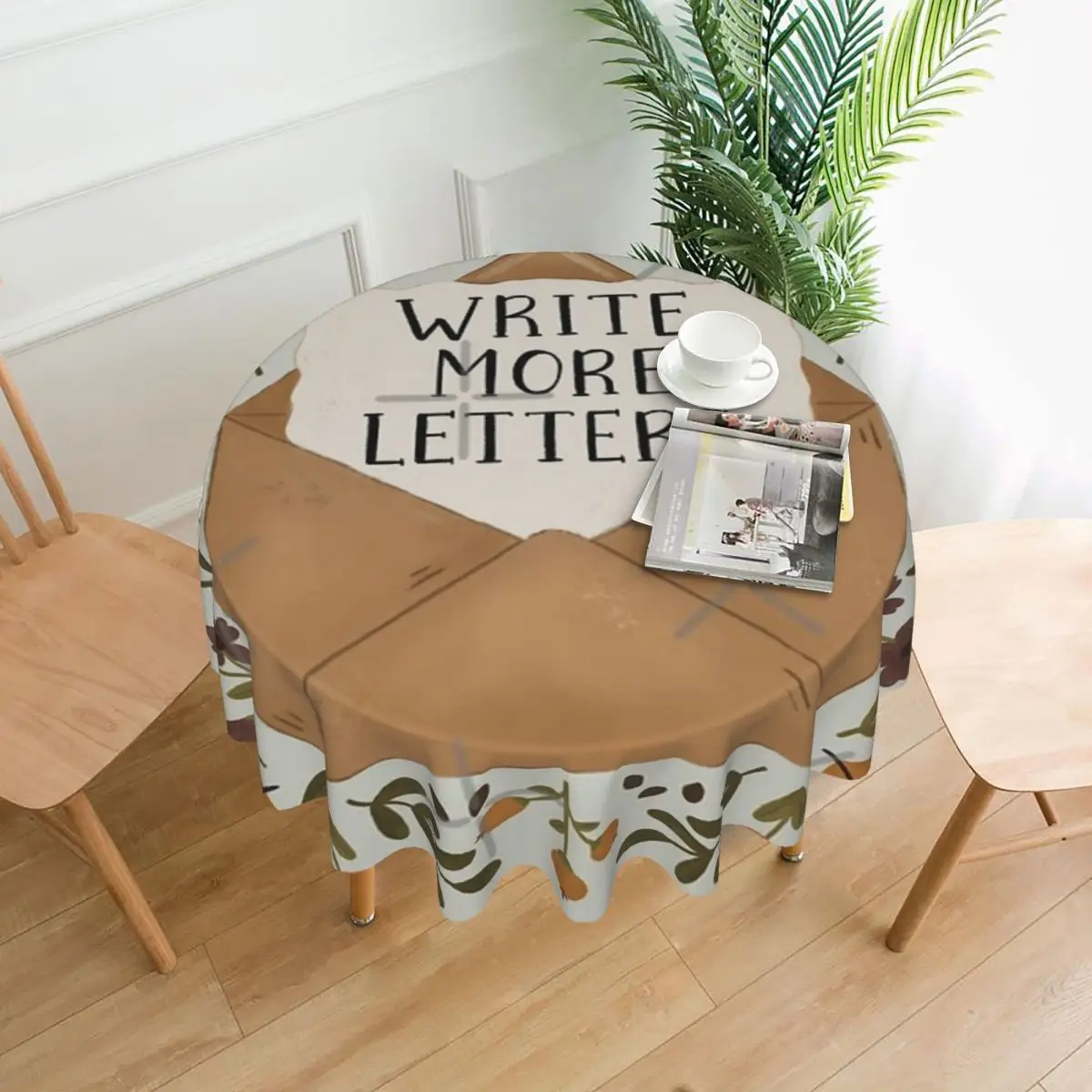 

Write More Letters Tablecloth 60in Round 152cm Wrinkle Resistant Decorative Border Indoor/Outdoor