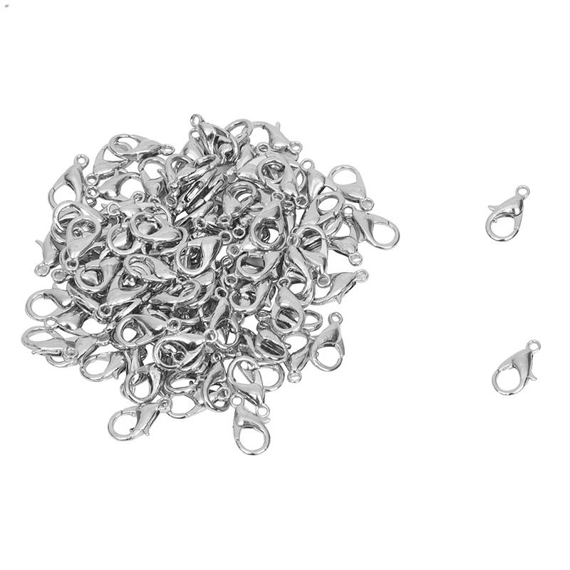 

100 PCS Lobster Clasp Alloy Silver Color 12 X 6Mm TOP