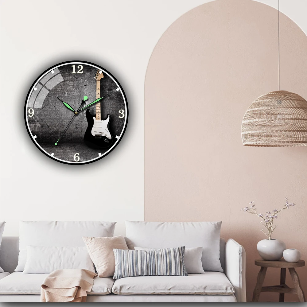 

White And Black Style Guitar Acrylic Wall Clock Modern Design Living Room Decor Wall Digital Clock