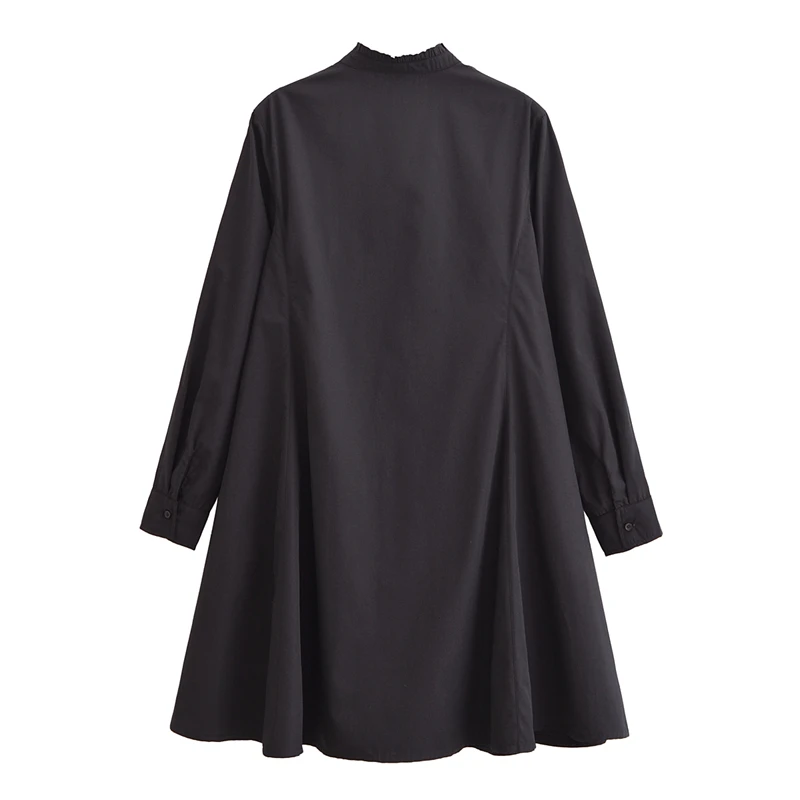 Новинка осени 2024 женское черное поплиновое платье-рубашка KEYANKETIAN свободные