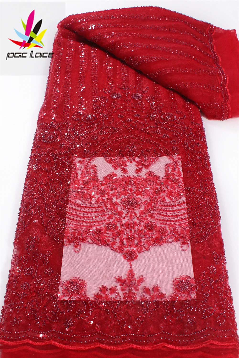 

PGC 2022 High Quality African Lace French Handmade Beaded Lace Fabric Bridal Net Tulle Lace Material For Dress Wedding YA5057B-1