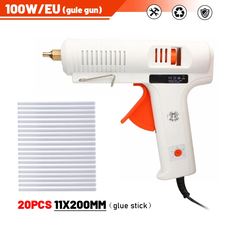 

100W Hot Melt Glue Gun EU Plug with 11mm Glue Stick Temperature Control Industrial Repair Heat Home Craft DIY Adhesive Hot Gun