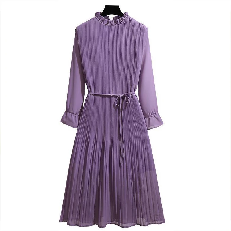 New Spring And Summer French Vintage Maxi Dress 2022 Sundress Ladies Long Sleeve Chiffon Pleated Dress Femme Robe party Vestido images - 6
