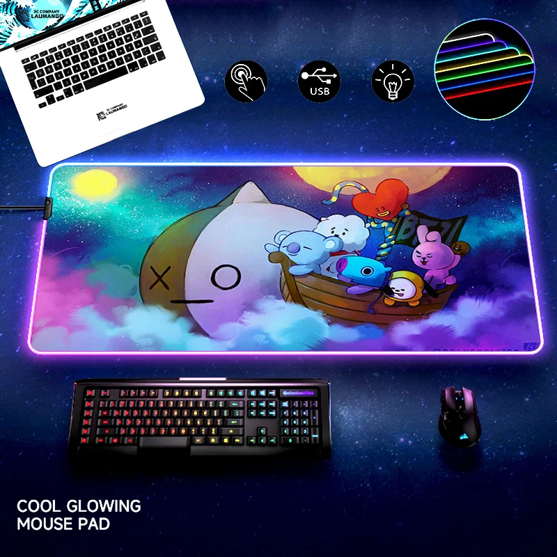 

BT21 Mouse Pad Gamer Desk Accessories Gaming Laptop Mat Anime Mousepad RGB Office Computer Table Diy Game Mats Carpet Pc Xxl Rug