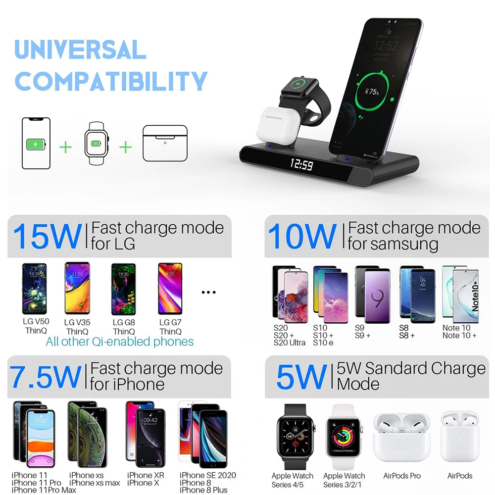 3 in 1 wireless charger for iphone 13 12 11 xs mini pro max iwatch airpods qi fast charging dock station wireless chargers stand free global shipping