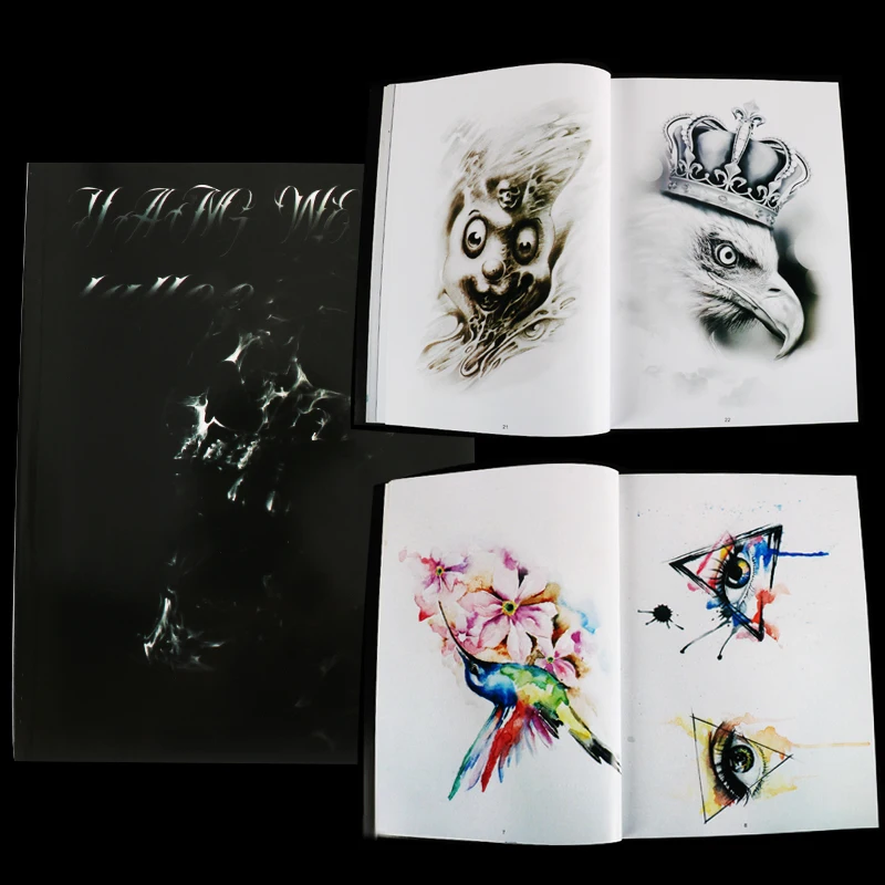 

Tattoo Book Album Latest Original Manuscript A4 Size Sketch Black Eagle Skeleton Eyes Feather Death Buddha Skull Tattoo Supply