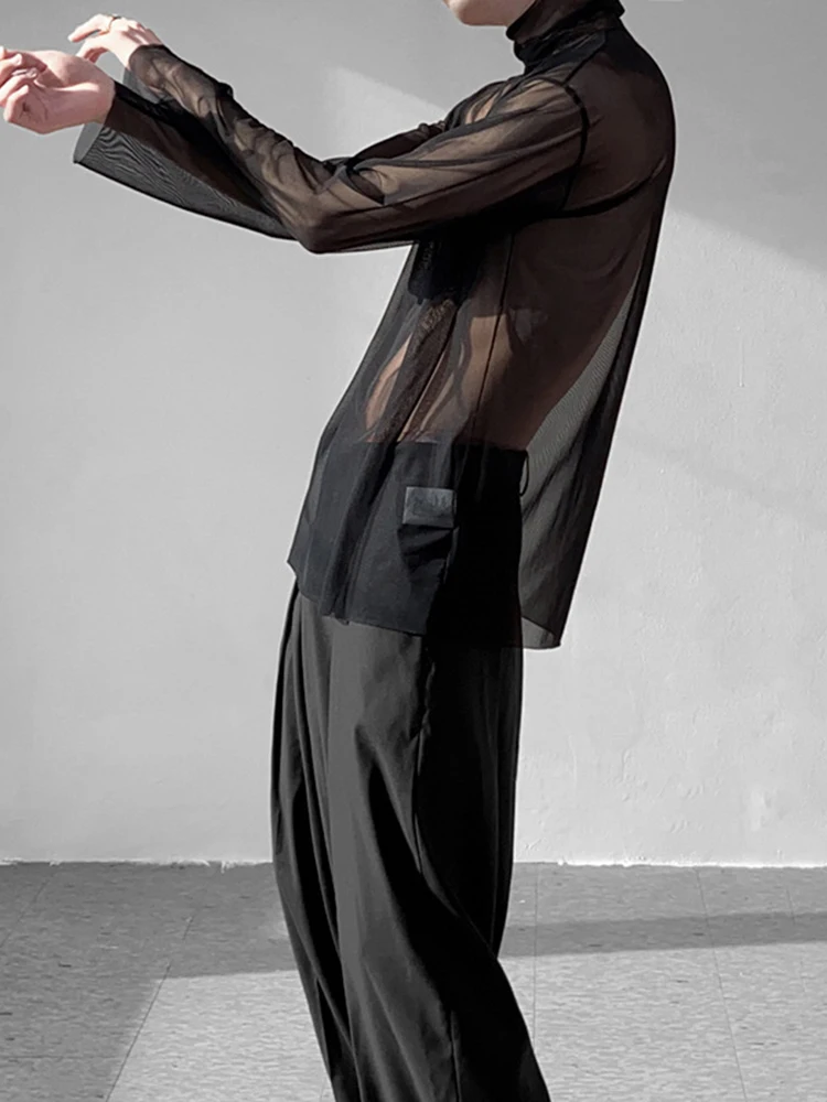 

ZCSMLL мужская летняя дышащая Солнцезащитная одежда корейская мода универсальная Сетчатая футболка с высоким воротником и длинным рукавом 2022...