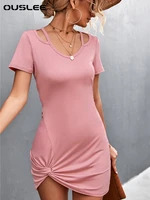 summer womens dress solid color v neck pullover splicing mini dress ladies sexy kink hollow tight short dress woman clothing