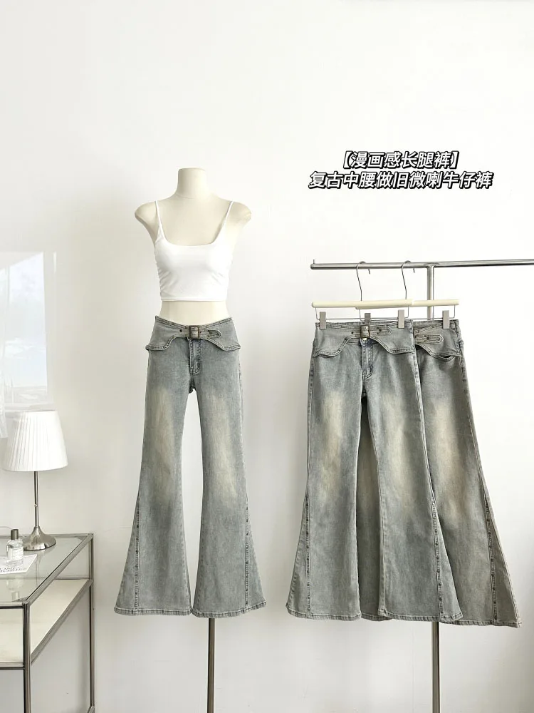 

Chic Waist Design Flared Jeans For Women Sexy Zipper Street Basic Korean Fashion Denim Pants Women Pant
