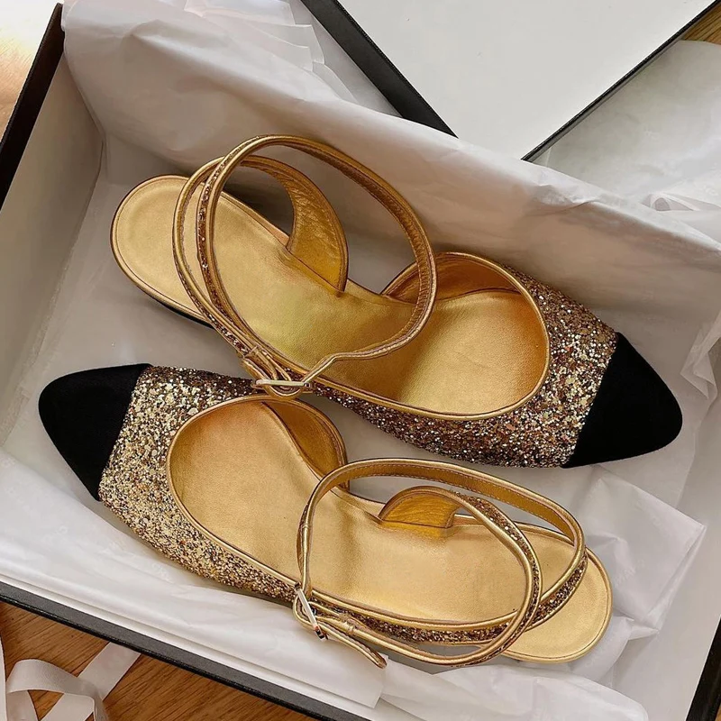 Новые сандалии с острым носком женские туфли на высоком каблуке блестками модные