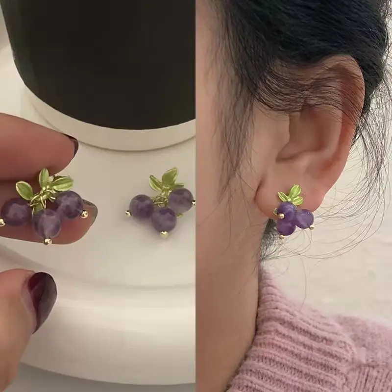 

Summer Purple Grape Crystal Earrings for Women's Small and Versatile Temperament Sweet Forest Earrings Earrings Wholesale