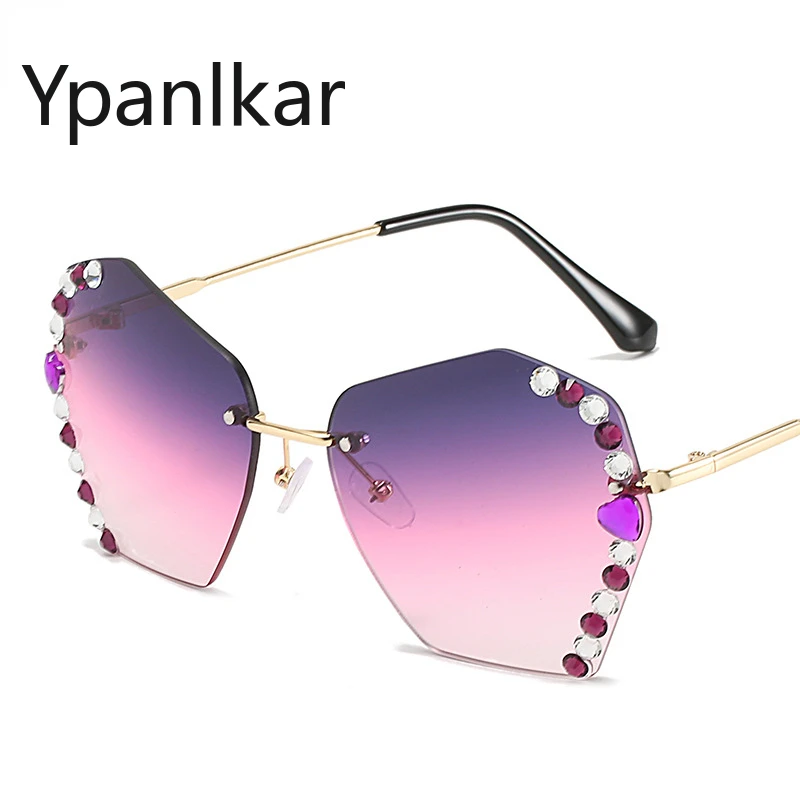 

Luxury Rimless Diamond Cut Edge Sunglasses Women Ocean Lens Sun Glasses Polygonal Men Gradient Eyewear Woman UV400 Shades Oculos