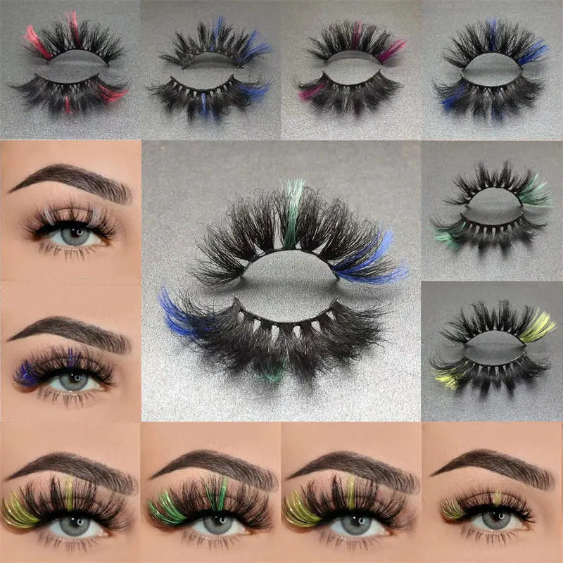 

Amazing Colourful Mink Eyelashes Party Red Blue Purple Pink Mix 3D Mink Colored Vegan Strip Lashes Natural Dramatic Fluffy