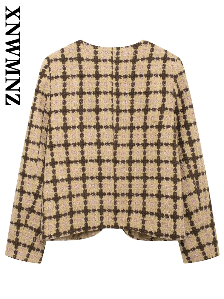 XNWMNZ 2024 новая осенняя женская повседневная куртка в клетку с круглым воротником и