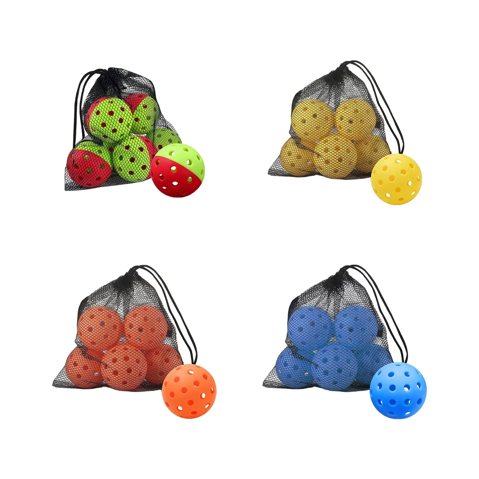 

6x Pickleball Balls 74mm with Mesh Bag Sports Pickle Balls for Indoor and Outdoor Tournament Play Tennis/Wood/concrete Courts