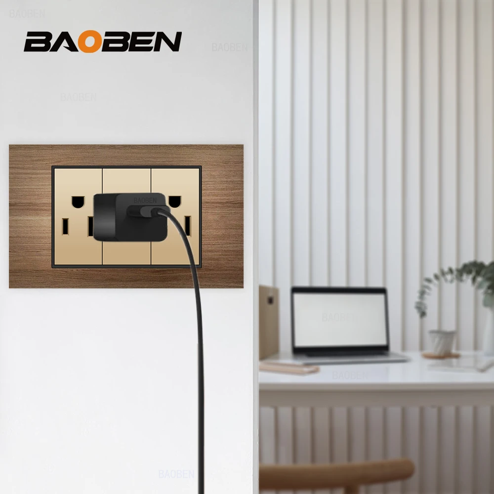 BAOBEN Золотая алюминиевая деревянная розетка USb-C Стандартная США Мексика
