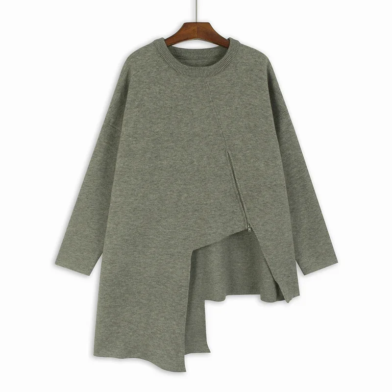 SuperAen корейский стиль модный дизайн асимметричный свитер на молнии женский