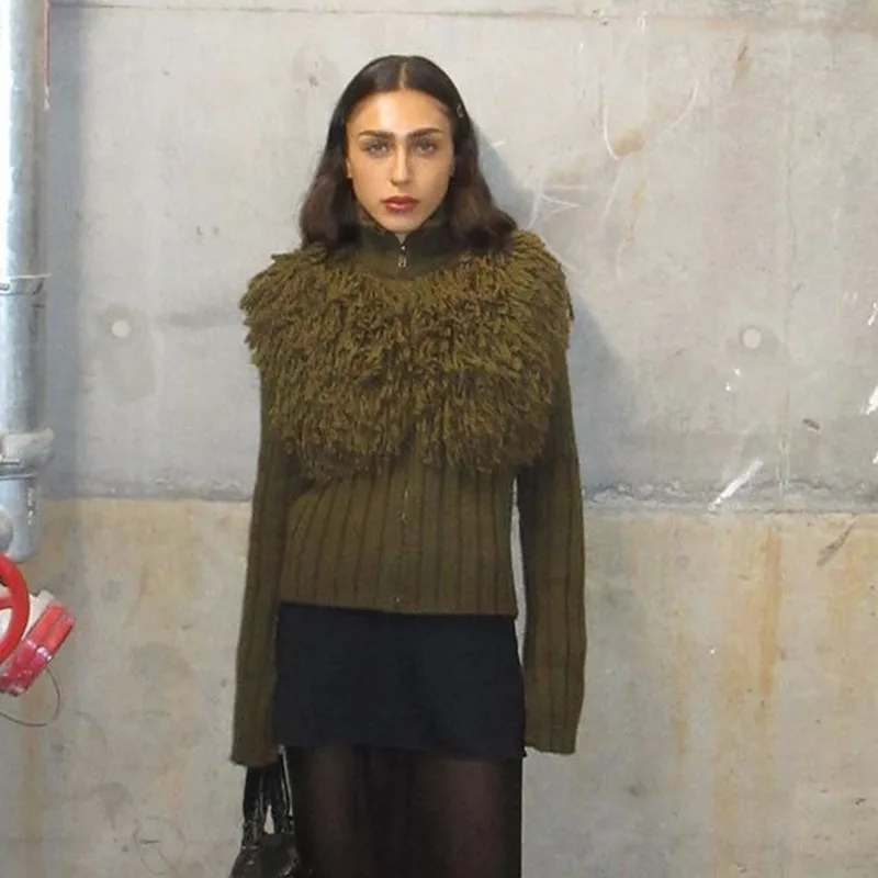 Французский простой комплект с бахромой для волос тонкий шерстяной тканый топ