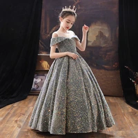 child girls evening shiny dress for wedding party formal luxury sequin long dresses elegant teen cocktail bridesmaid ball gown