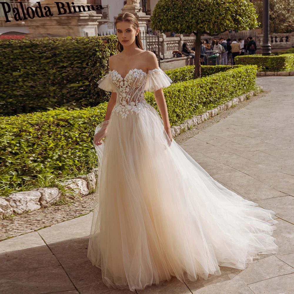 

Paloda Graceful Detachable Flare Sleeve Wedding Dress 2023 Sweetheart Illusion Backless Tulle Abito Da Sposa Made To Order