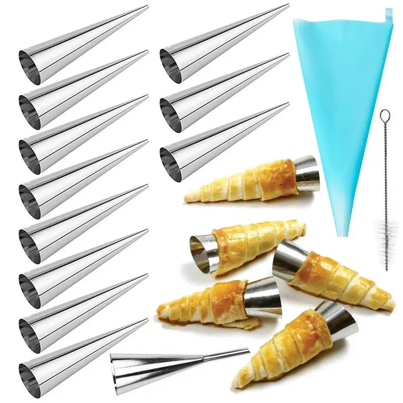 

Cream Horn Mold 19PCS Cone Tubular Shaped Pastry Baking Mold Non-Stick Screw Croissant Forms For Ice Cream Puff Pastry Horn