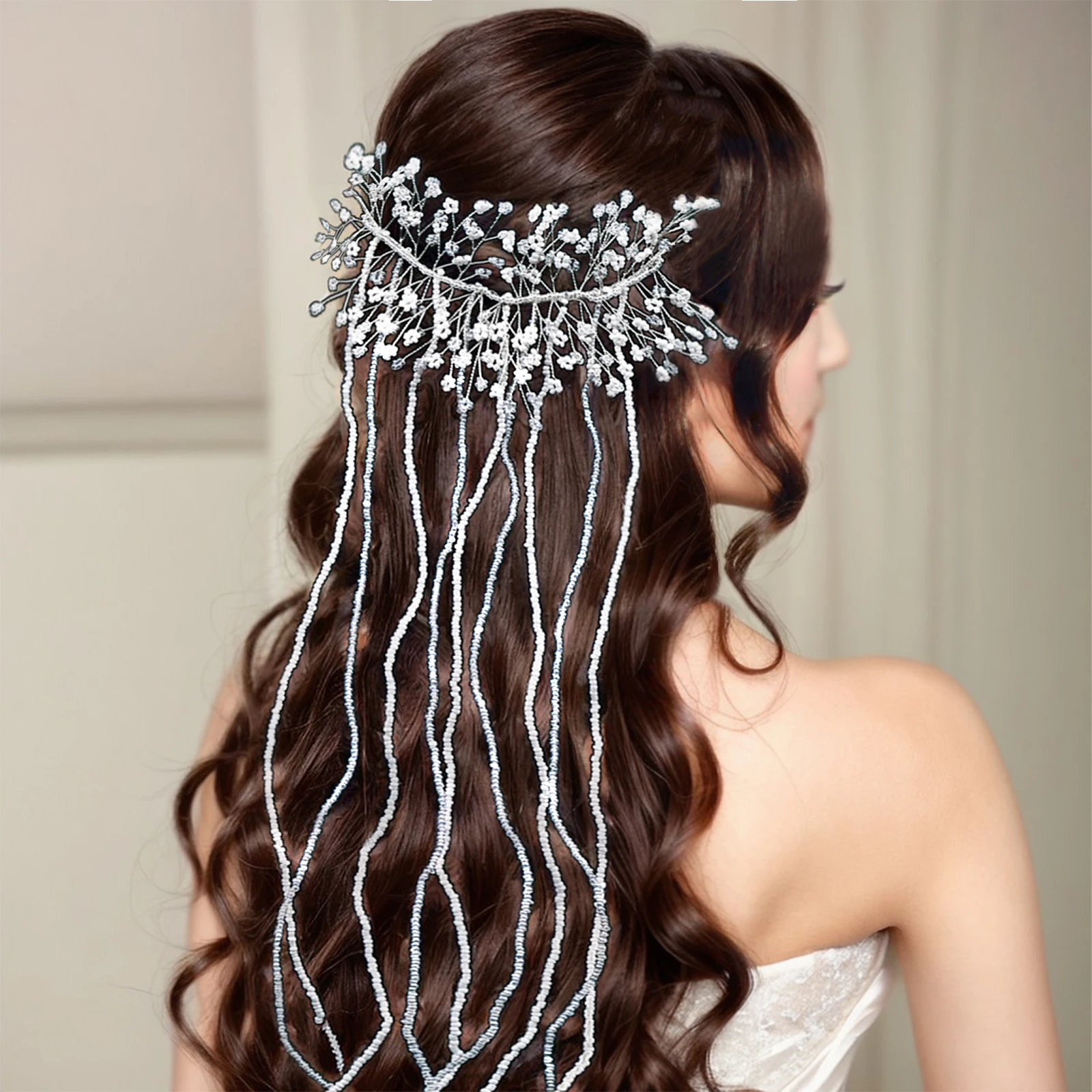 

HP601 Bride Wedding Crystal Tassels Beaded Piece Rhinestone Chain Bridesmaid Hair Accessories Handmade Woman's Jewelry Headband