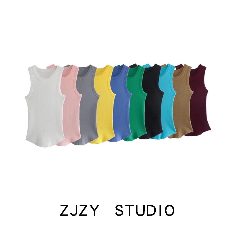 

European and American style women's stretch ribbed sweater top sleeveless vest