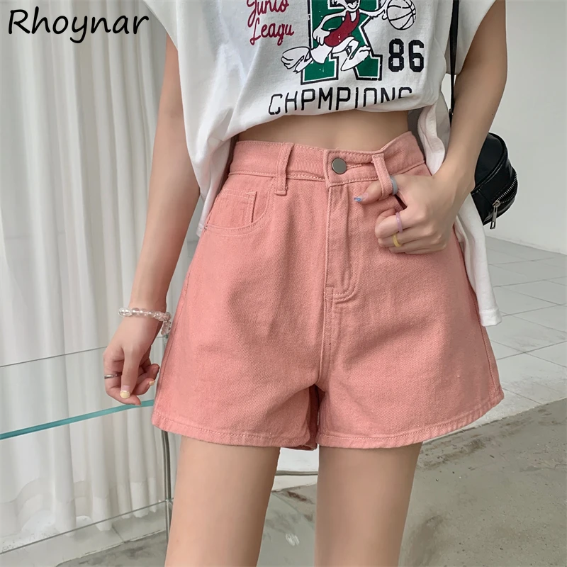 

Женские джинсовые шорты, розовые летние шорты с высокой талией в стиле сафари, модная уличная одежда, универсальные милые повседневные крутые шорты BF Ins