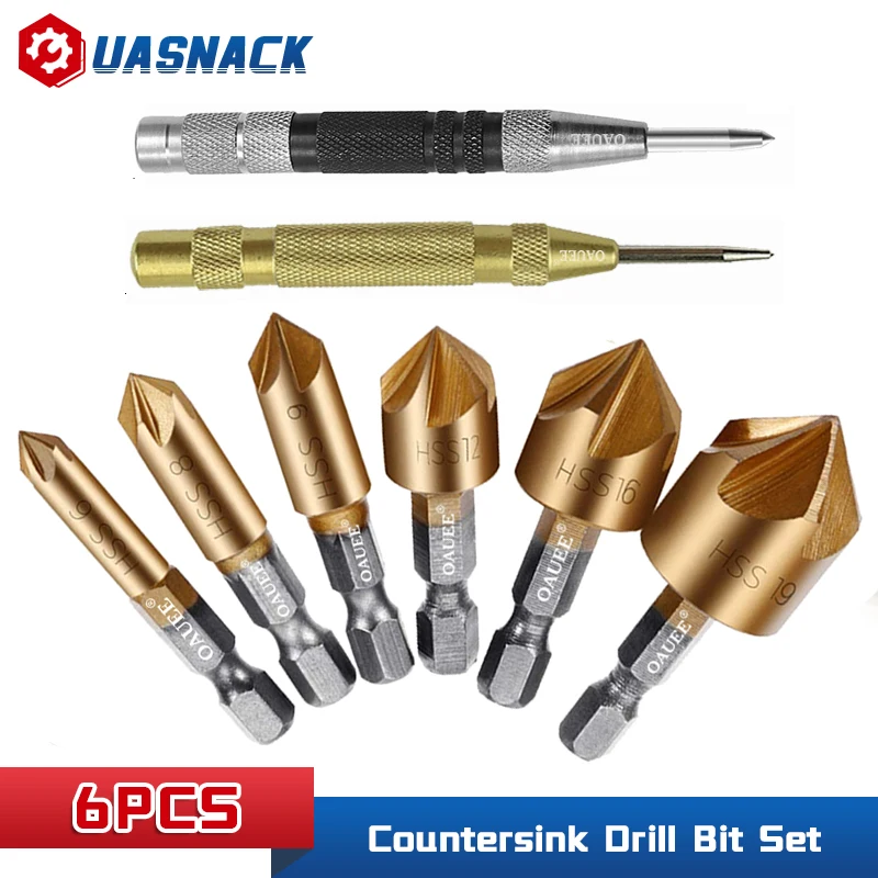 

Набор сверл с шестигранным хвостовиком, комплект из 6 насадок 6-19 мм, с 5 канавками и титановым покрытием, для сверления отверстий под углом 90 градусов, инструменты для резки снятия фаски по дереву