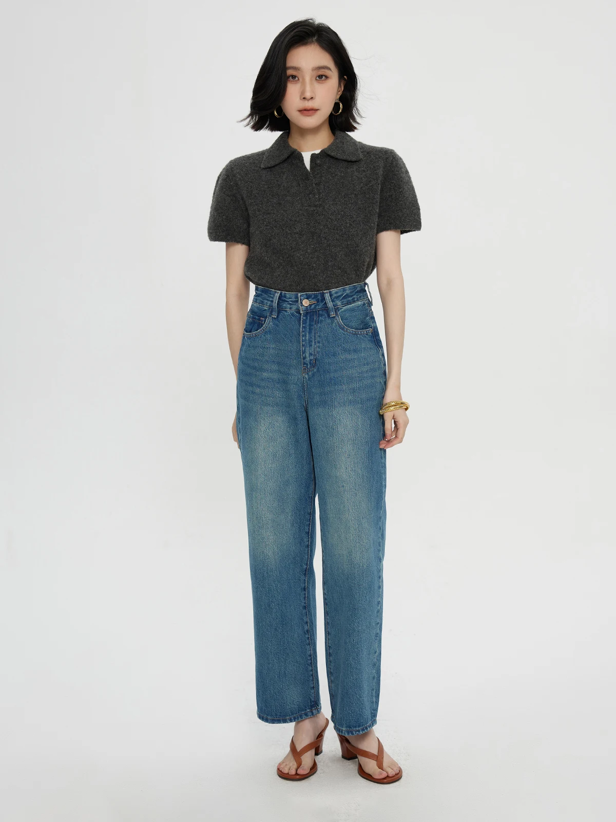 Mackerl Kiss женские свободные широкие джинсы осенние новые маленькие прямые брюки с