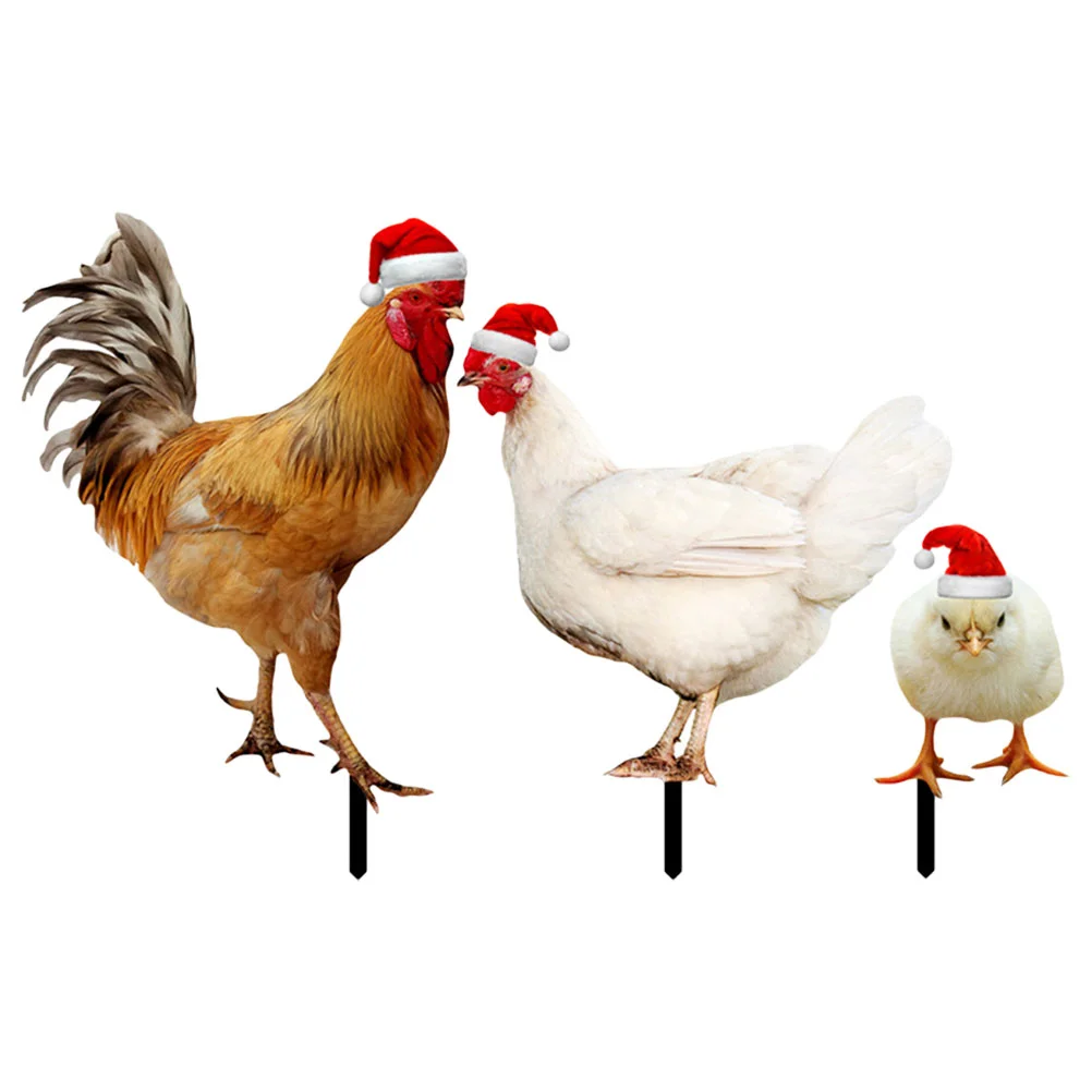 

3 Pcs Christmas Ornament Courtyard Insert Sign Accessories Chicken Decor Fake Acrylic Garden Decorations