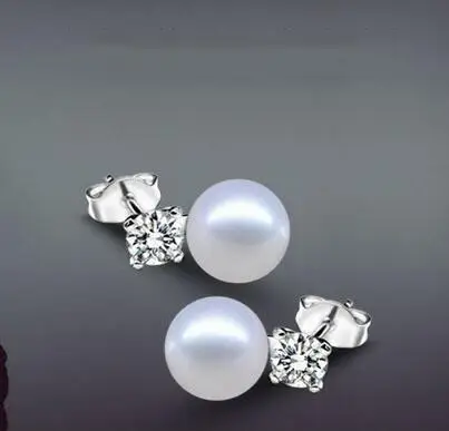 

good charming pair 925 silver AAAA 8-9mm Freshwater pearl earring