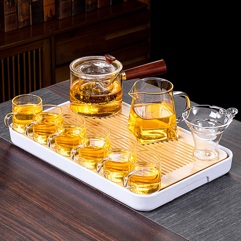 

Modern Tea Set A Set of Household Transparent Glass Tea Set Kung Fu Tea Chinese Black Tea Plate Tea Cover Bowl Tea Cup Tea Pot