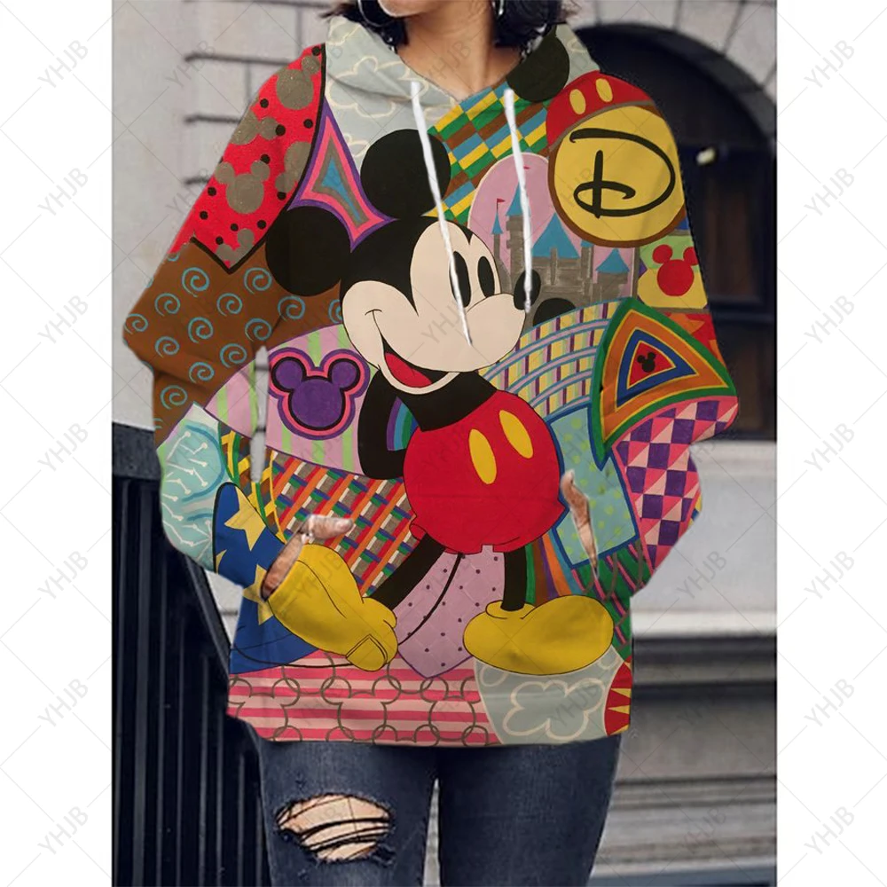 

Streetwear Hoodies Women Hooded Sweatshirt Autumn Spring Harajuku Casual Disney Minnie Mickey Mouse Print Pullover Tops sudadera