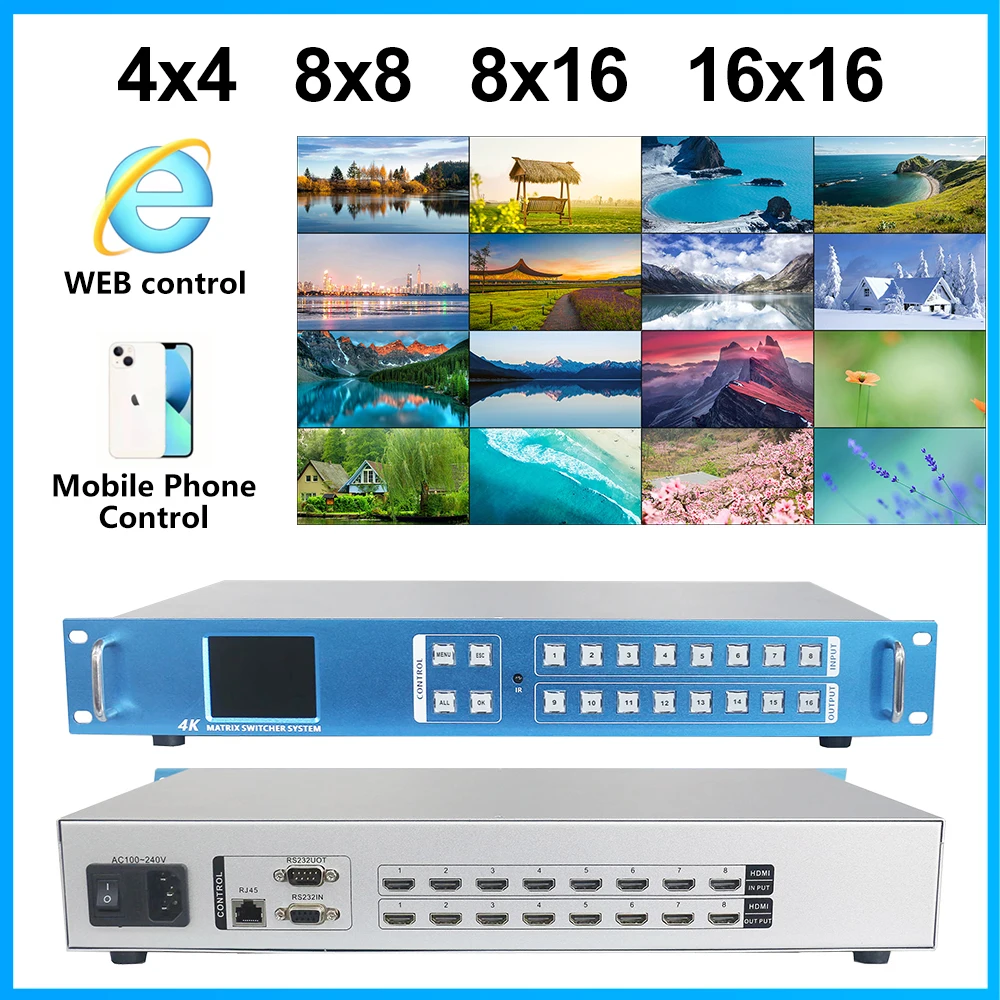 

Matrix Switch HDMI 2.0 8x8 8x16 4x4 16x16 4K 60Hz HDCP2.2 Profesional Rack Splitter 8in 8out Audio Video Switcher Mobile app