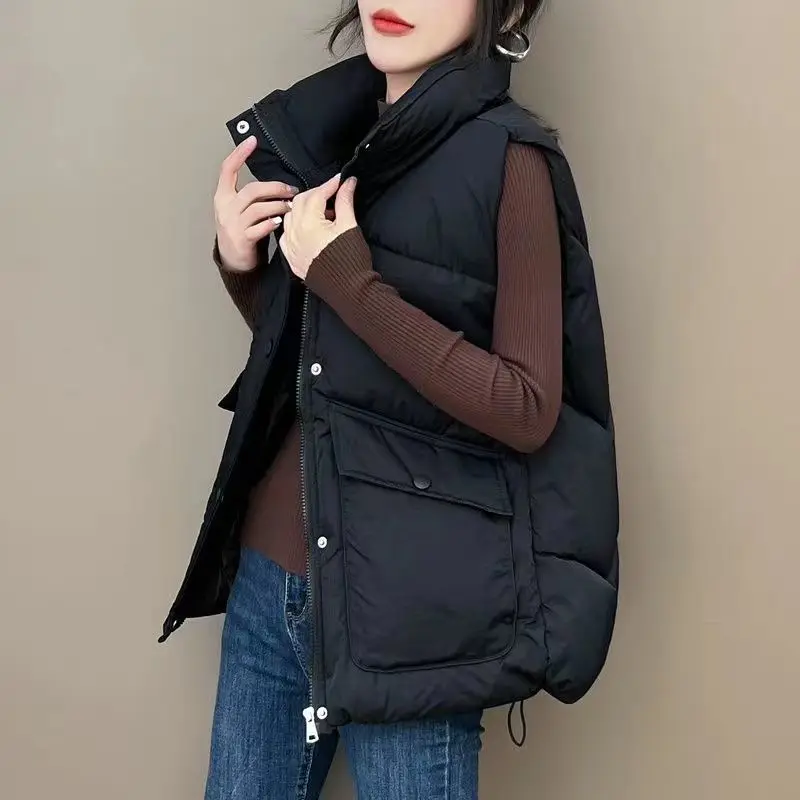 2022 Winter New Down Cotton Vest Women's Short Waistcoat Bread Coat Cotton Horse Korean Casual Vest For Women