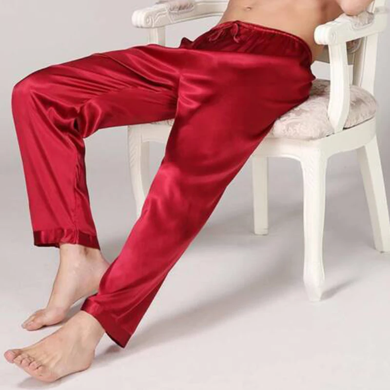 Mens Nightwear Sleepwear Pants Bath Pajamas Soft Satin Silk Long Lounge Pants Pyjamas Sleep Bottoms Homewear