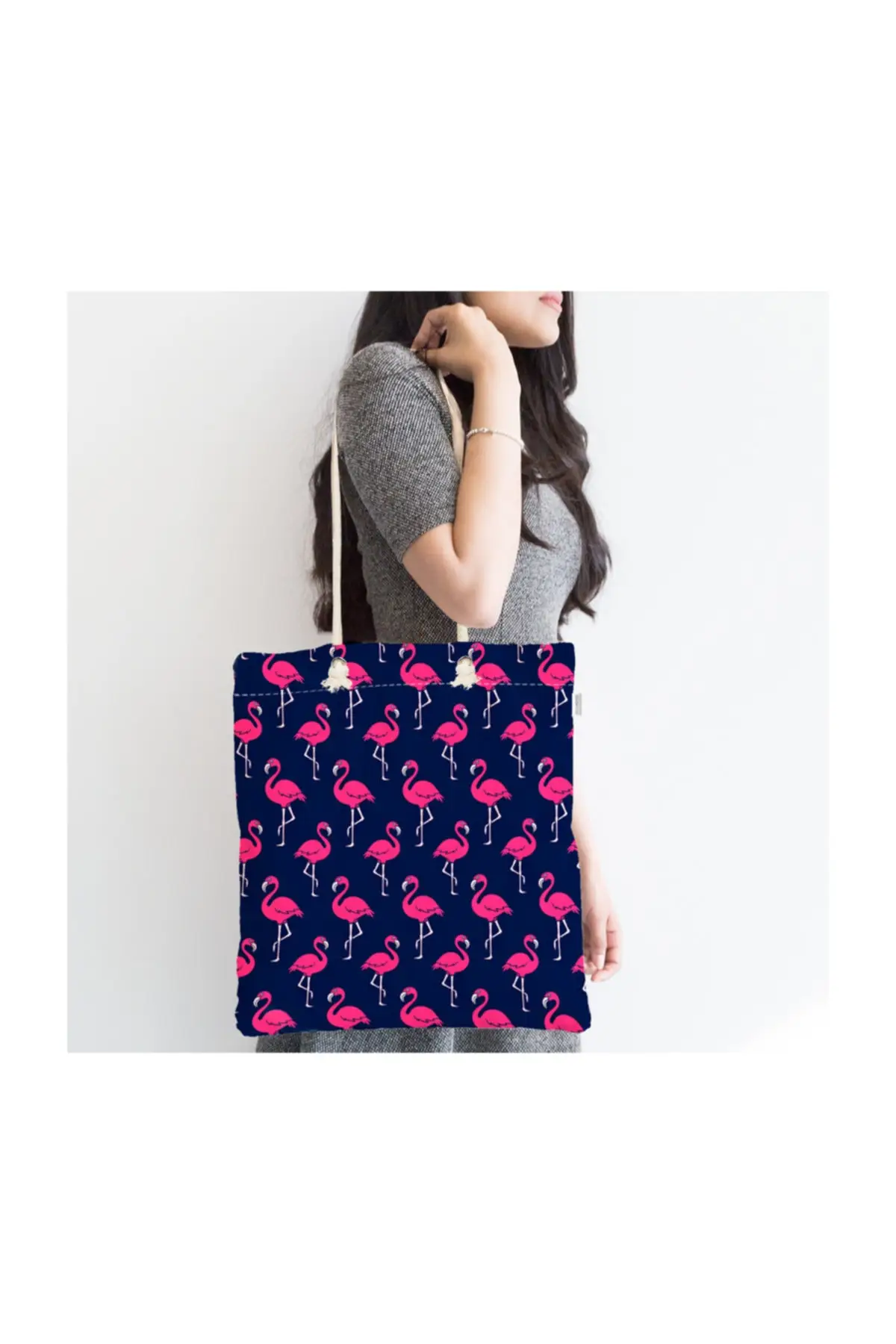 

Женская пляжная сумка на молнии, современный тоут с принтом фламинго на синем фоне, модная летняя большая сумка-шоппер на плечо