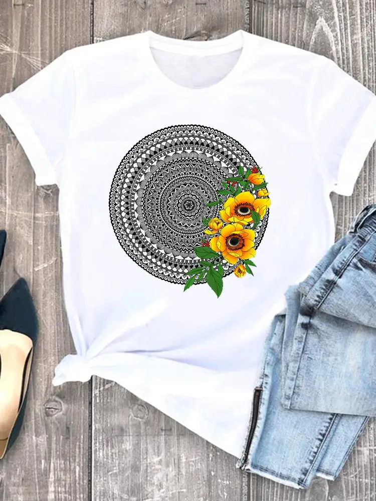 

Tee Clothing Vintage Flower Floral Print Pretty Women Tshirt Nice Top Short Sleeve Fashion Casual Summer Graphic T-shirt