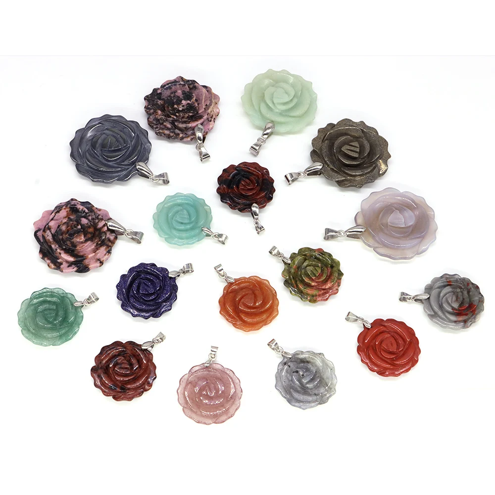 

Natural Crystals Amethyst Gemstone Rose Flower Center Healing Stones Pendants Necklace Reiki Gems Love Beads Jewelry DIY Gifts