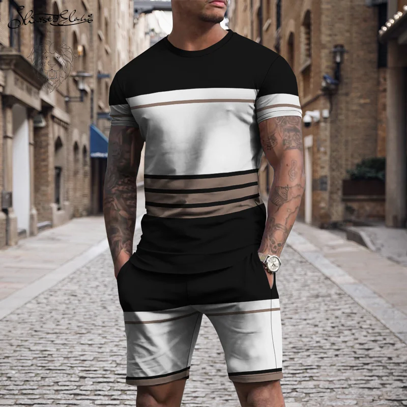 New Summer Stripe Style Men Harajuku Sets Jogging Streetwear T Shirt Tracksuit Suit 3D Printed Breathable Cozy Clothes 6XL