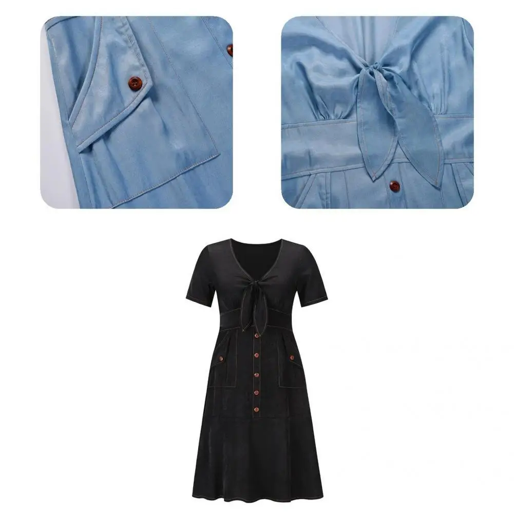 

Summer Dress Pocket Sweet Solid Color Pullover Summer Dress Dress for Dating