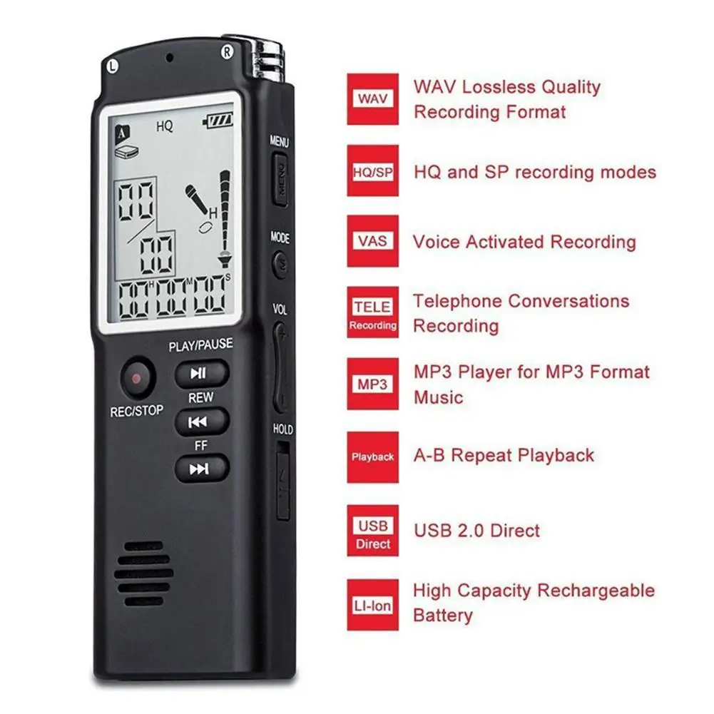 

8GB/16GB/32GB Digital Audio Voice Recorder a Key Lock Screen Telephone Recording Real Time Display with MP3 Player
