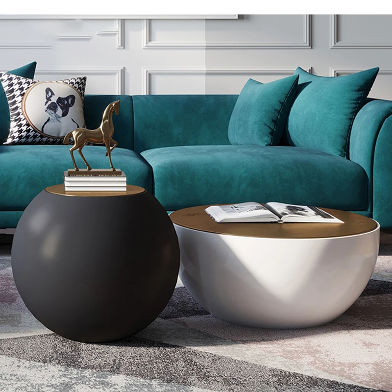 

Light Luxury Coffee Table Round Nordic Small Apartment Black and White Combination Modern Simple Style Tea Table